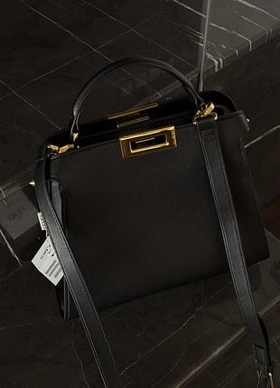 Fendi black large iconic essentially peekaboo top handle bag