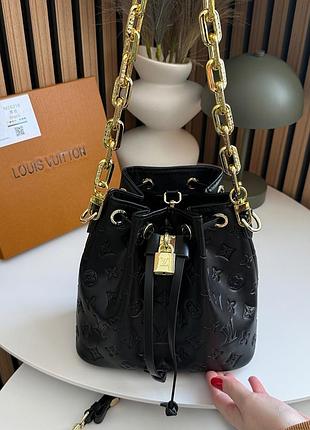 Louis bucket bag premium black брендовая сумка торба натуральная кожа черная с золотой цепью люкс