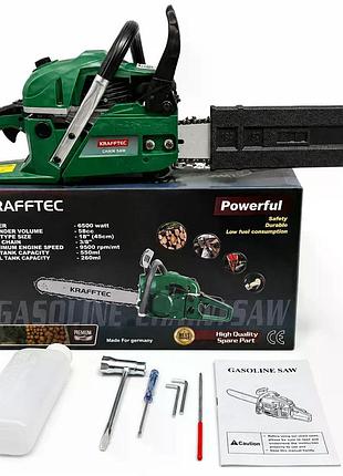 Бензопила krafftec 6500 вт 45 см • бензинова ланцюгова пилка krafftec 58 см³ 9500 об/хв із шиною 45 см для дров і саду