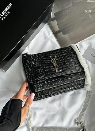 Yves saint laurent sunset in croco leather black/silver (магнитная коробка)