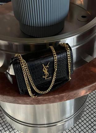 Yves saint laurent medium sunset in croco leather black/gold (коробка оригінал)