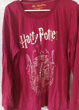 Бордовый лонгслив harry potter hogwarts с золотым принтом wizarding world р. 14/16 (xs/s)