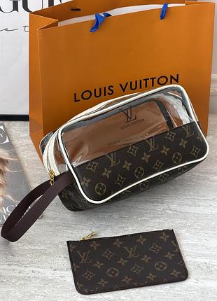 Жіноча косметичка louis vuitton 2 в 1 коричневий+білий