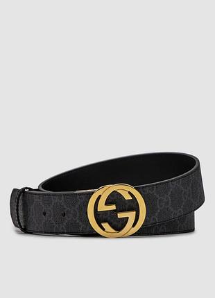 💫 gucci belt with interlocking g buckle grey canvas/gold