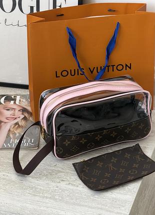 Жіноча косметичка louis vuitton 2 в 1 коричневий+рожевий