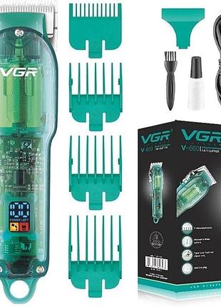 Профессиональная машинка для стрижки v-660 professional clipper transparent green • аккумуляторная машинка для волос vgr v-660