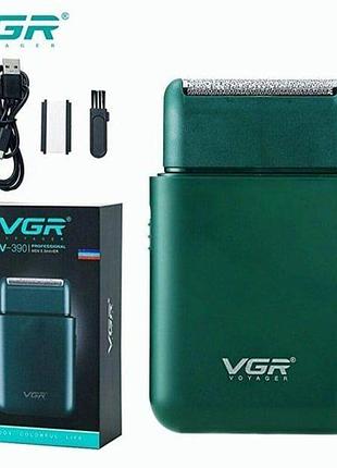 Аккумуляторная мини‑электробритва для мужчин vgr v‑390 green • профессиональный шейвер с триммером для сухого и влажного бритья