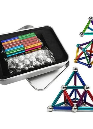 Магнітний конструктор magnastix neo mix color buckyballs & buckybars neocube неокуб головоломка - антистрес, 64 деталі