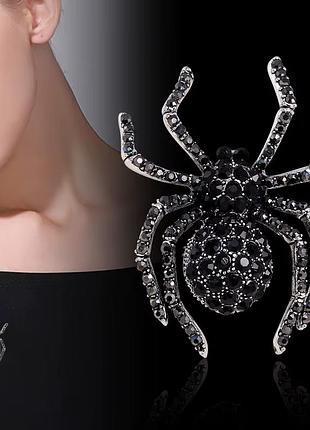 Брошка павук spider шпилька у вигляді чорного павука з кристалами