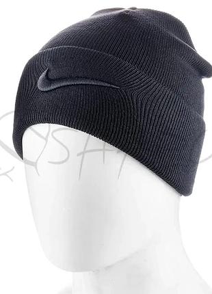 Шапка котонова подвійна з вишивкою на відвороті nike ottr556 чорний 2