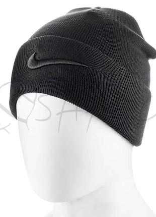 Шапка котонова подвійна з вишивкою на відвороті nike ottr556 чорний