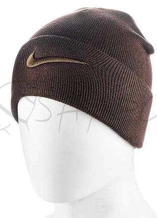 Шапка котонова подвійна з вишивкою на відвороті nike ottr556 шоколадний