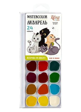 Художня фарба акварель rosa 24 кольори з пензликом, акварельні фарби для малювання kids 301205 rosa