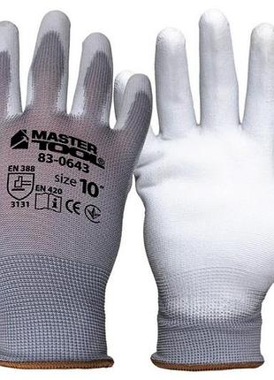 Рукавички mastertool поліуретанова сіра 10" (83-0643) (6 шт.)
