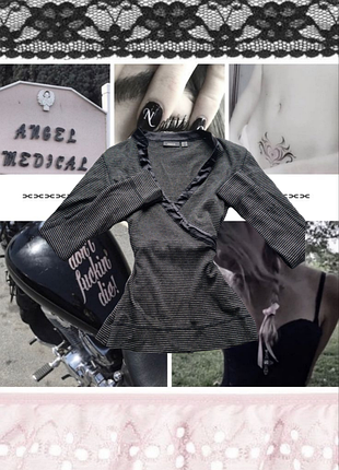 Лонгслів у смужку coquette y2k sk8 bimbo opium downtown гранж вінтаж готика кофтаvintage grunge лонгслів 2000x з стрічкою