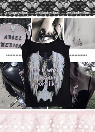 Майка готика винтаж гранж y2k vintage майка топ grunge opium sk8 2000s bimbo coquette с крыльями lolitta dollskill