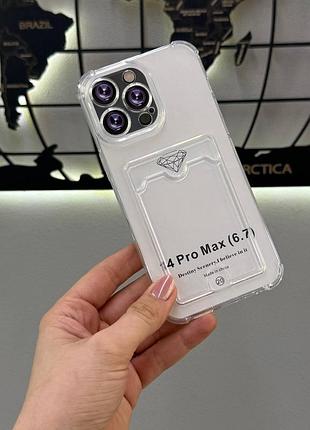 Прозрачный чехол с кармашком для iphone 14 pro max,качественный прозрачный чехол на айфон 14 pro max