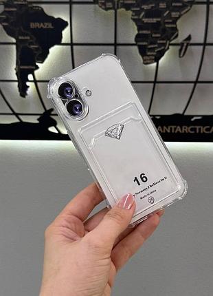 Прозорий чохол з кармашком для iphone 16,якісний прозорий чохол для айфон 16