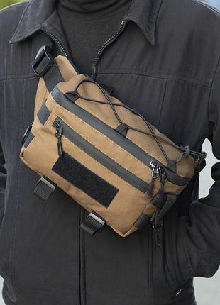 Велика тактична бананка койот oxford 1000d tactic 1 coyote через плече сумка поясна 40х15х9 см з карабіном