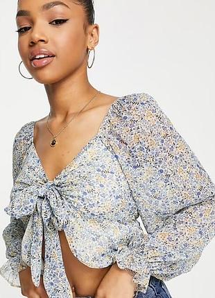 Блузка топ miss selfridge з шифону з квітковим принтом та зав'язками спереду
