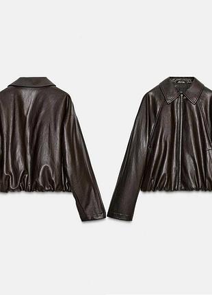 Шкіряний бомбер куртка zara коричневий шоколад
