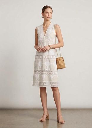 Льняна сукня з вʼязаним мереживом ручної роботи батик batikbutik