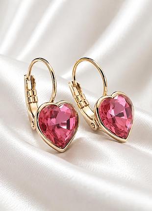 Сережки з кристалами swarovski, медзолото xuping 18k. 2 см.