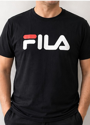 Чоловіча футболка fila чорна з великим логотипом, 100% бавовна
