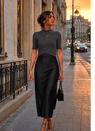 Елегантна комбінована сукня міді від zara атласна юбка