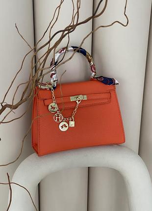 Сумка hermes kelly medium size з хустинкою помаранчевий