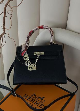 Сумка hermes kelly medium size з хустинкою чорний