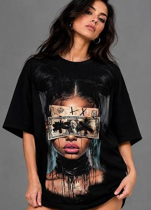 Женская чёрная футболка с принтом dark grunge