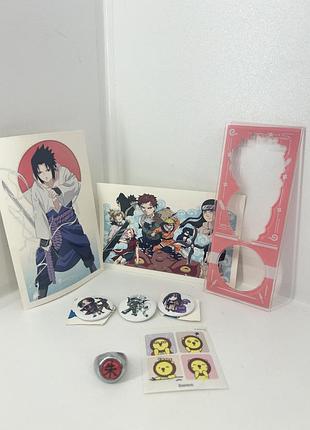 Колекційний лот naruto shippuden: листівки, значки, акриловий стенд,, наклейки,