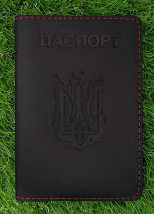 Обложка для паспорта "огненный герб" черная с красным