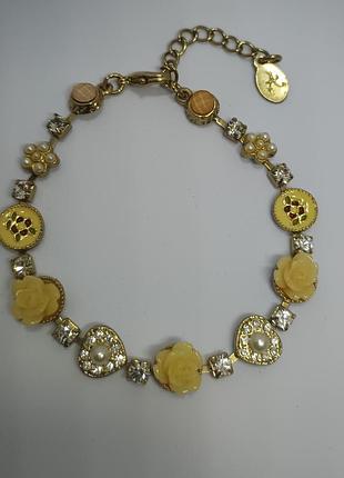 Браслет accessorize оригінал золотистий з трояндами та серцем романтичний жіночий браслет з камінням стразами перлами