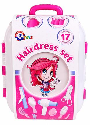 Детский игровой набор парикмахера в чемодане hairdress set 17 предметов | салон красоты для девочек