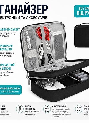 Органайзер для электроники и аксессуаров дорожный, чехол для кабелей, зарядных устройств, наушников и гаджетов