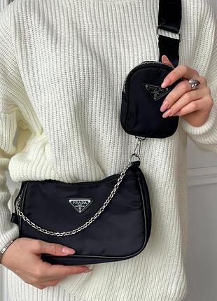 Брендова сумка для дівчини через плече жіноча сумочка багет prada міська багетна сумка із нейлону прада для жінки