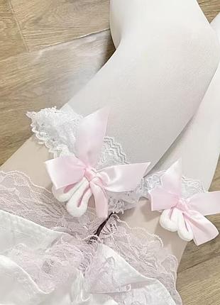 🎀милі білі панчохи з плюш вушками зайчика kawaii lolita