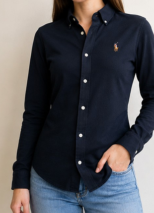 Женская рубашка ralph lauren knit oxford темно-синяя (почти черная), размер m