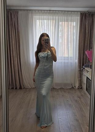 Новое платье макси небесного цвета