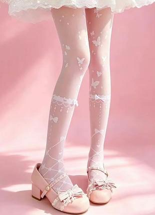Білі тонкі колготки cute lolita jk butterfly