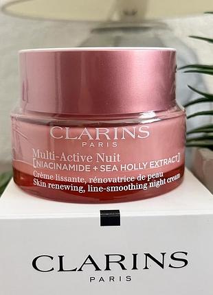 Clarins multi-active nuit [niacinamide + sea holly extract] нічний крем для обличчя, 50мл🌸