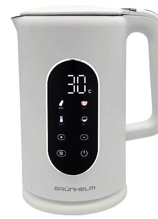 Електрочайник метал - eks-25030w, 1,7л, 2200вт, білий, диск (grunhelm)