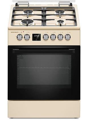 Плита газоелектр. 60см - fd661234be, бежева, чавунна решітка, дисплей (grunhelm)