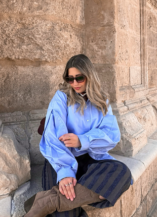 Асимметричная рубашка с рукавами буфами zara