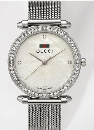 Жіночий годинник gucci a114 silver-white сріблястий з молочним циферблатом
