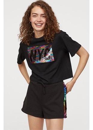 Вкорочена футболка з пайетками h&m divided розмір s