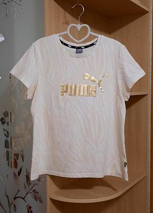Футболка puma ess+ tiger aop tee р. l бавовна анімалістичний принт золотий логотип