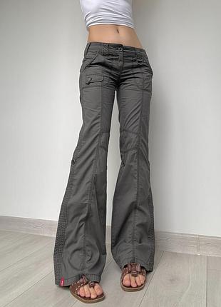 Брюки штаны карго 36 s 38 m низкая талия посадка esprit коричневые серые клеш flared bootcut y 2k vintage винтаж 2000ые